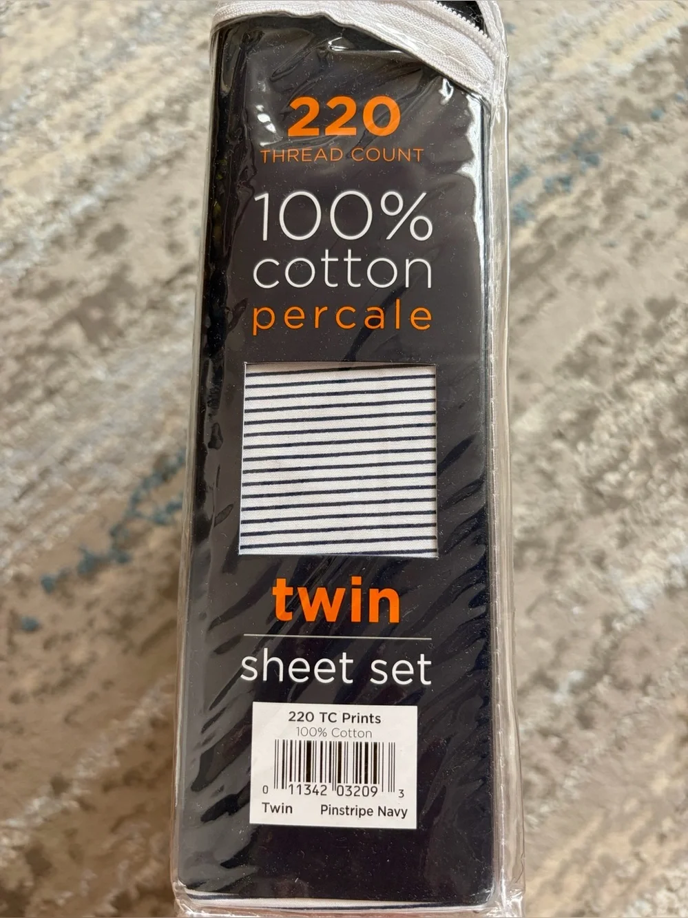 100% Cotton Percale Twin Sheet Set - White with Thin Black Stripes